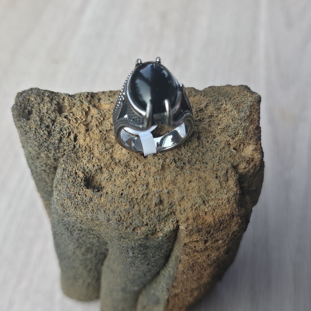 New Stainless Steel Men's Ring With Black Stone Size 11